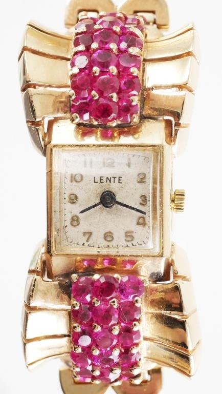 LADIES 14K RUBY LENTE ART DECO