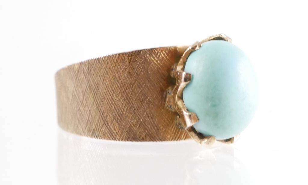 14K YELLOW GOLD TURQUOISE CABOCHON 36510e