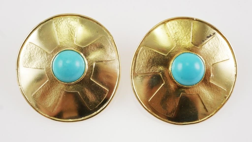 PAIR 18K YELLOW GOLD TURQUOISE 3651d7