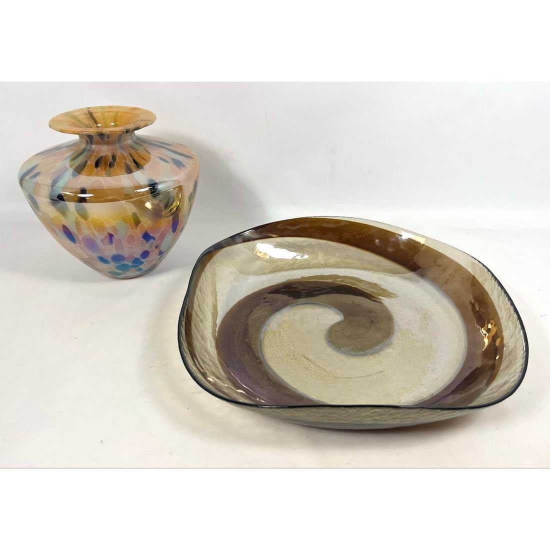 2pc Art Glass Studio Dish and Vase  362b58