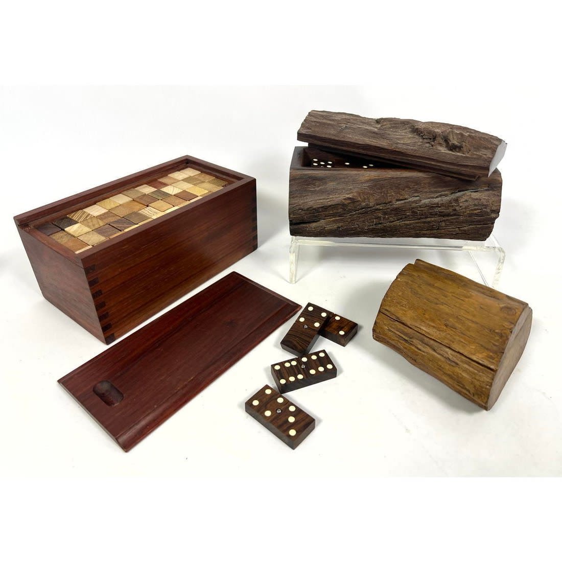 3pc Exotic Wood Artisan Made Boxes  362b7e