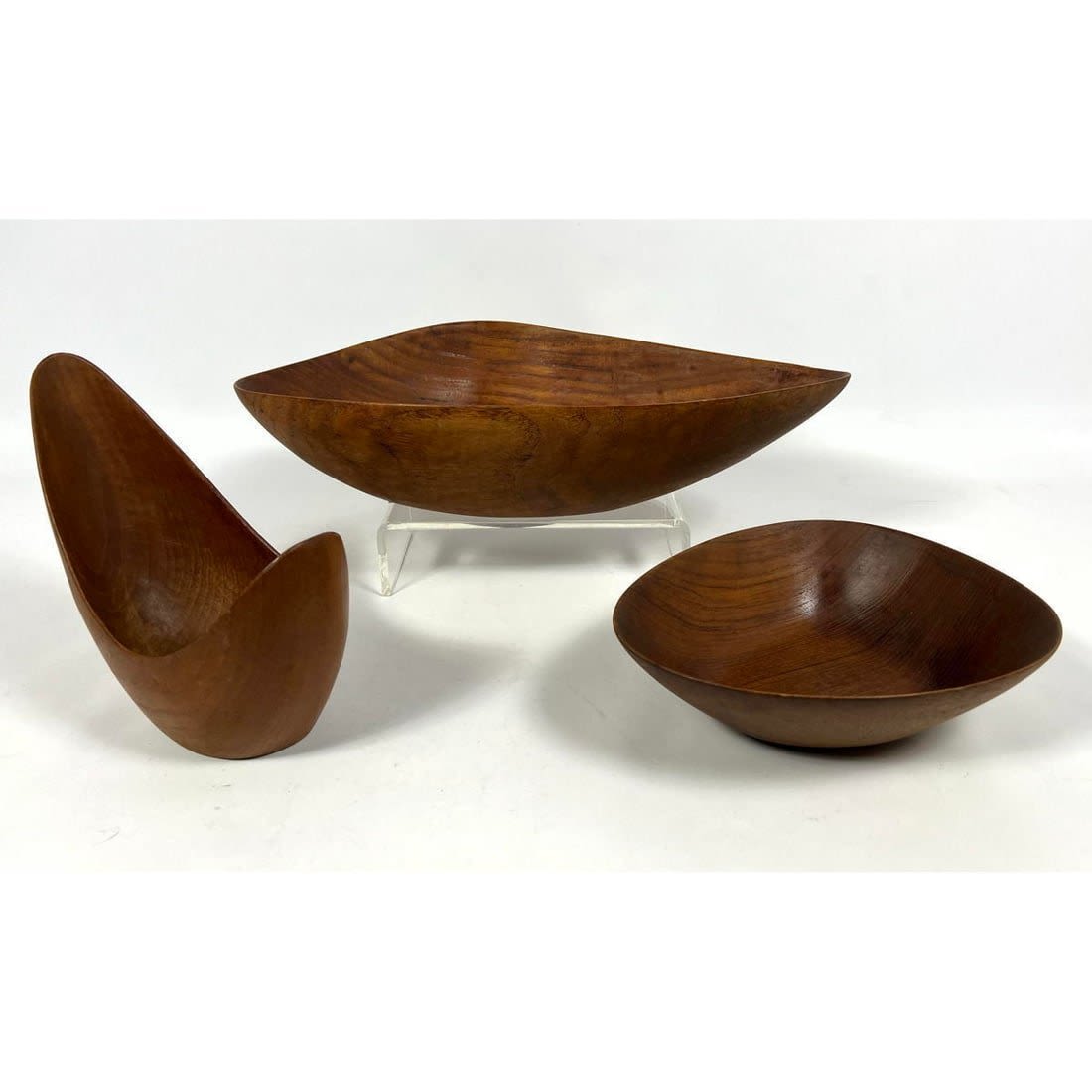3pcs Danish Modern Carved wood Bowls.