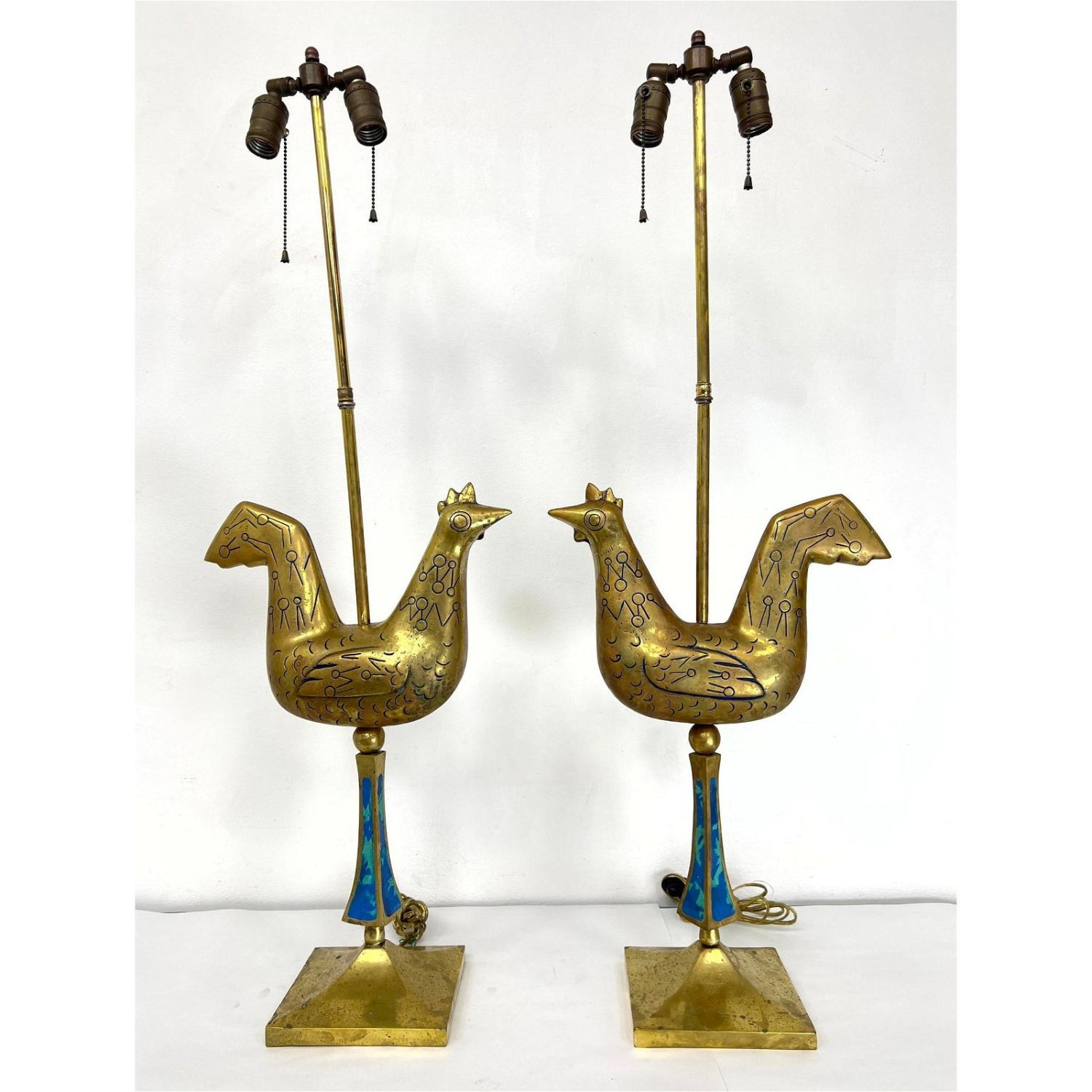 Pr Tall Bronze Rooster Figural