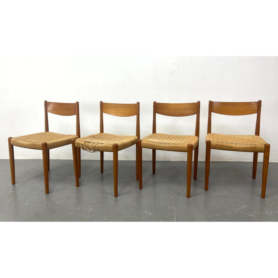 Set 4 Teak and Cord Dining Chairs  362cea