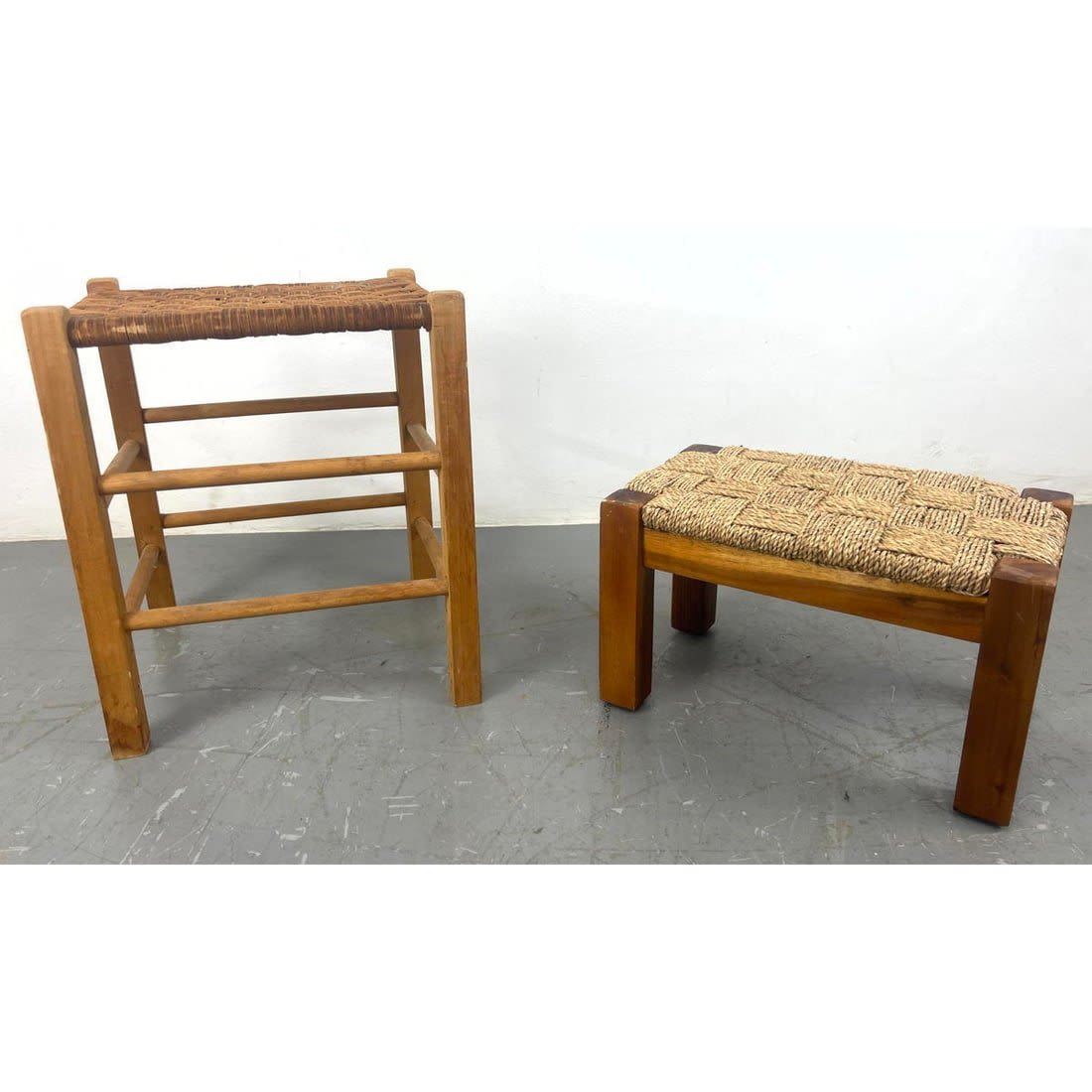 2pc Rustic Woven Seat Wood Frame