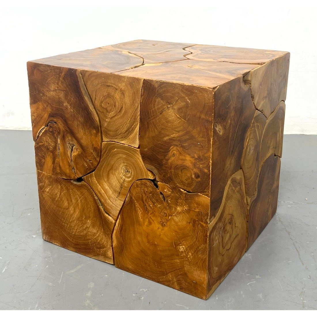 Teak root cube side table. Square