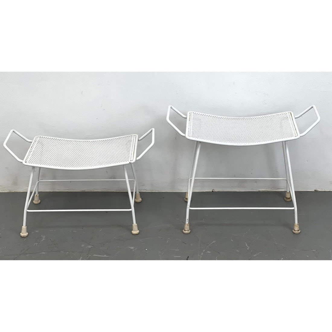 2pc white powder coated metal stools.