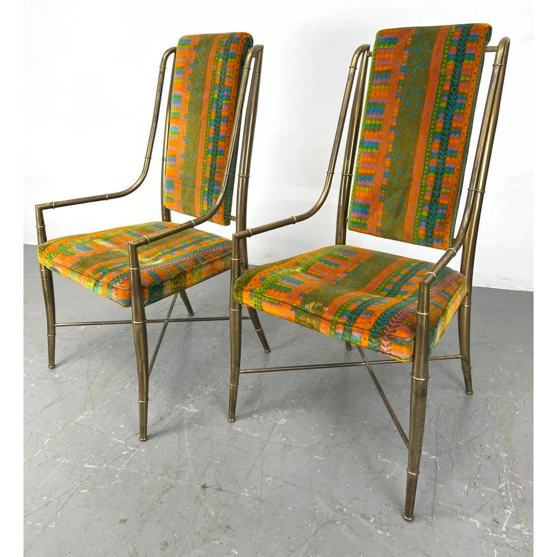 Pr Brass MASTERCRAFT Dining Chairs.