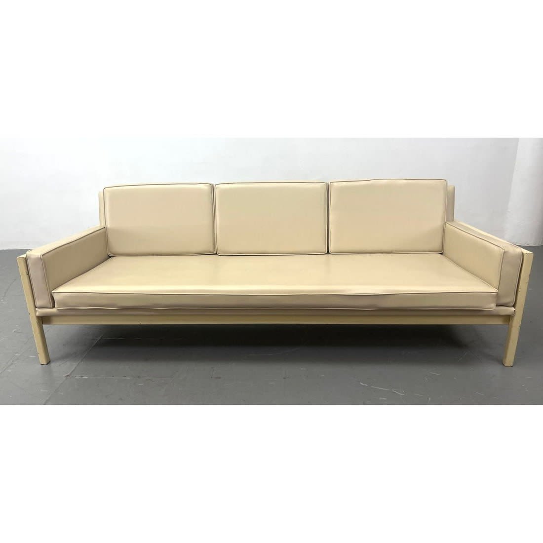 Modernist Cream Vinyl Sofa Couch  362e49