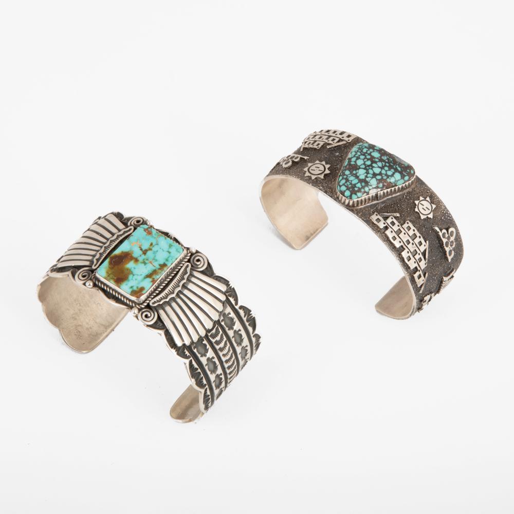 PAIR OF DINé [NAVAJO] SIGNED SILVER