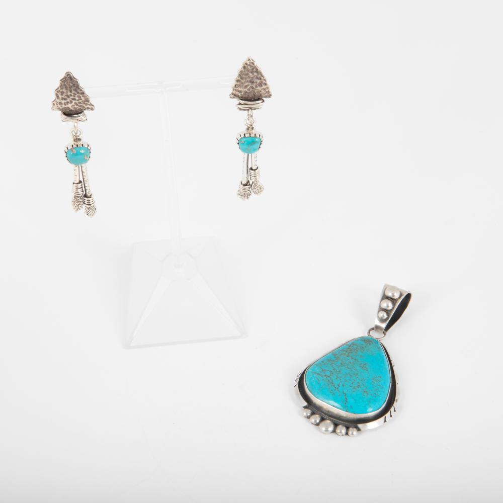 SILVER AND BLUE GEM TURQUOISE EARRINGS 362ecb