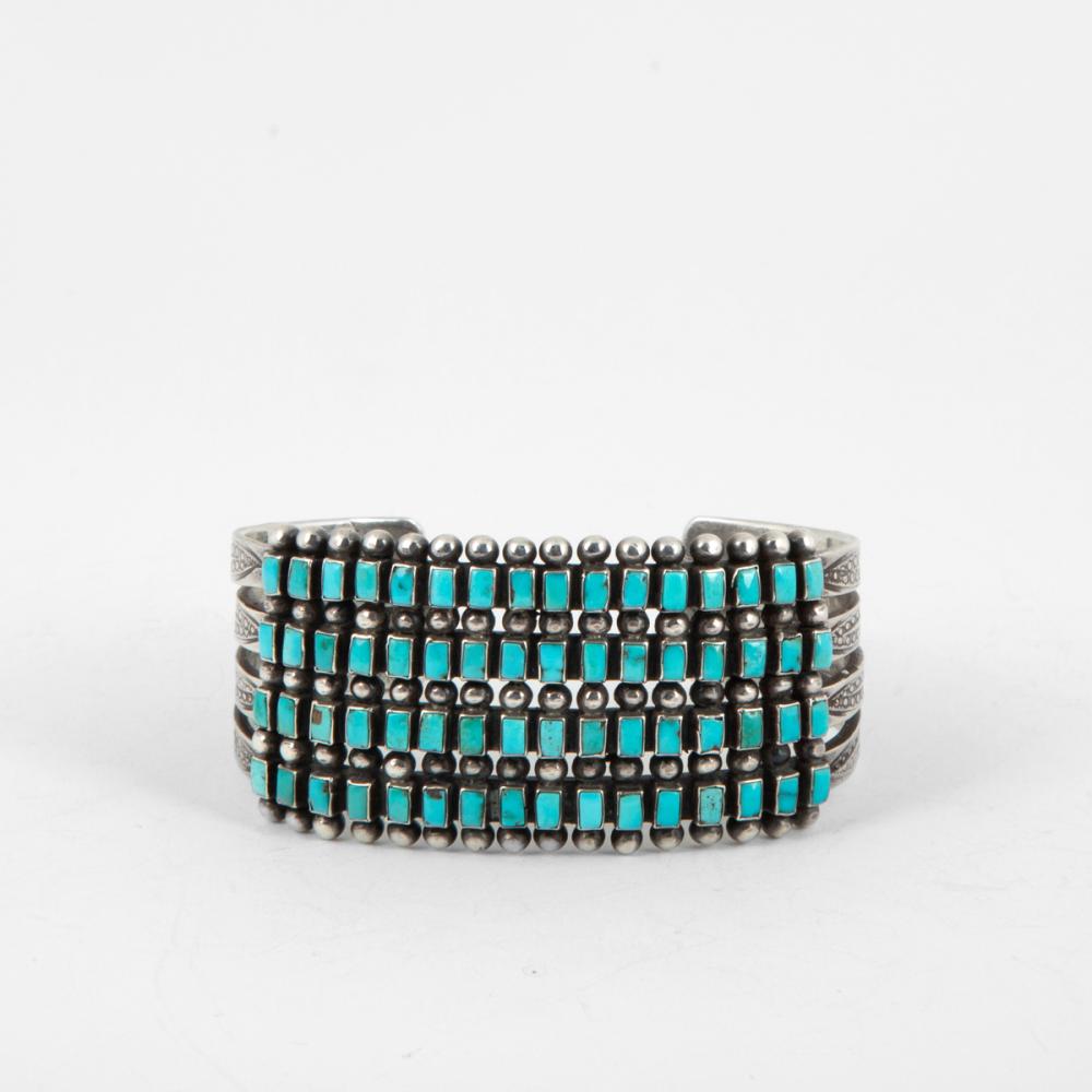 ZUNI, 4 ROW SQUARE CUT SILVER AND