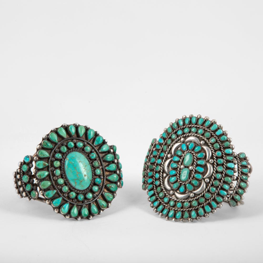 2 ZUNI SILVER AND TURQUOISE CLUSTER 362edc