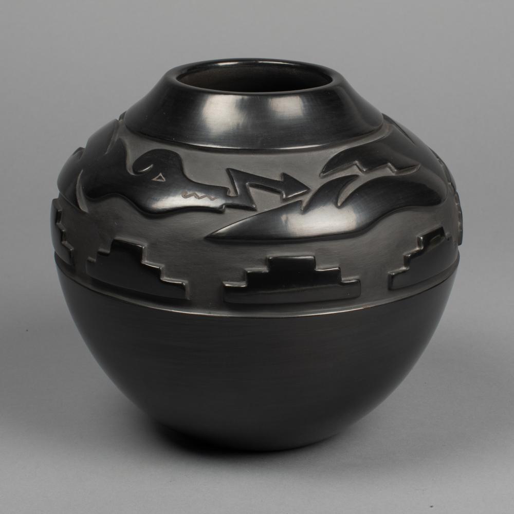 TONI ROLLER, CARVED BLACKWARE JAR