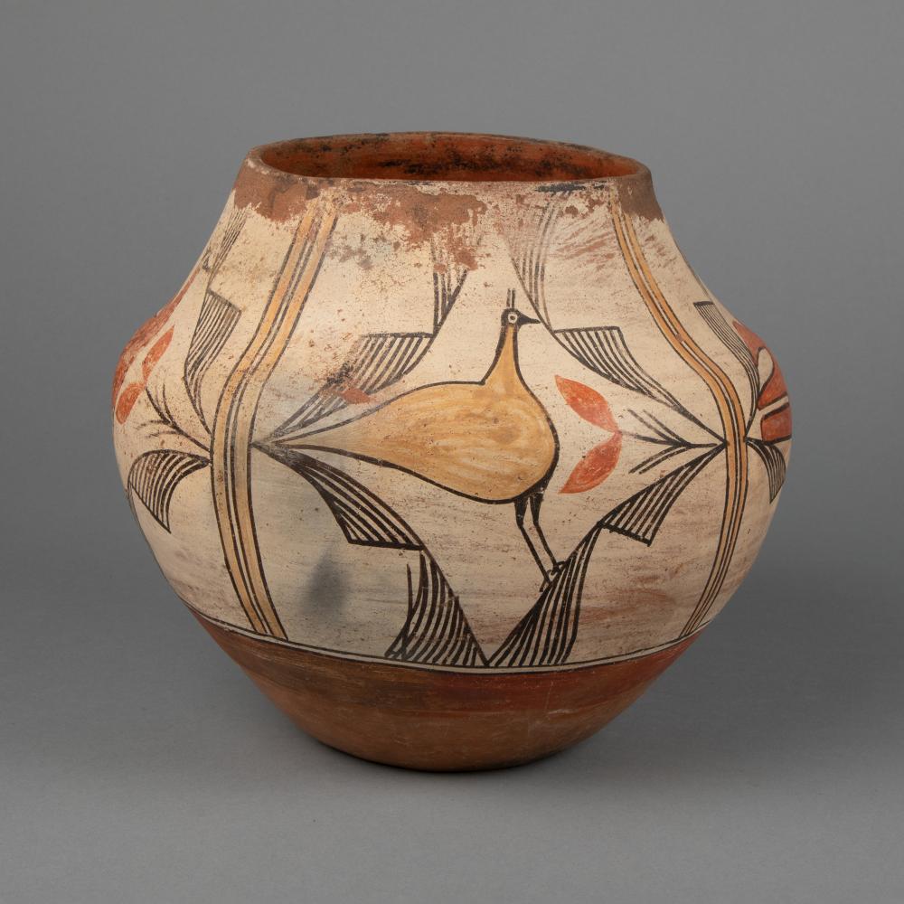 ZIA, POLYCHROME JAR WITH BIRD,