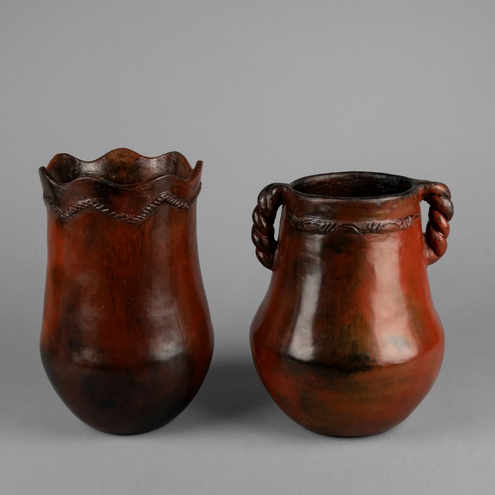 ROSE WILLIAMS, PAIR OF REDWARE