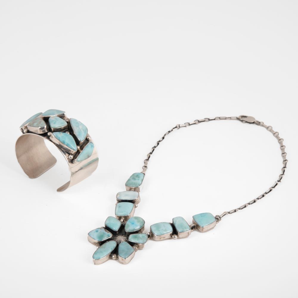 SIGNED SILVER AND LARIMAR BRACELET