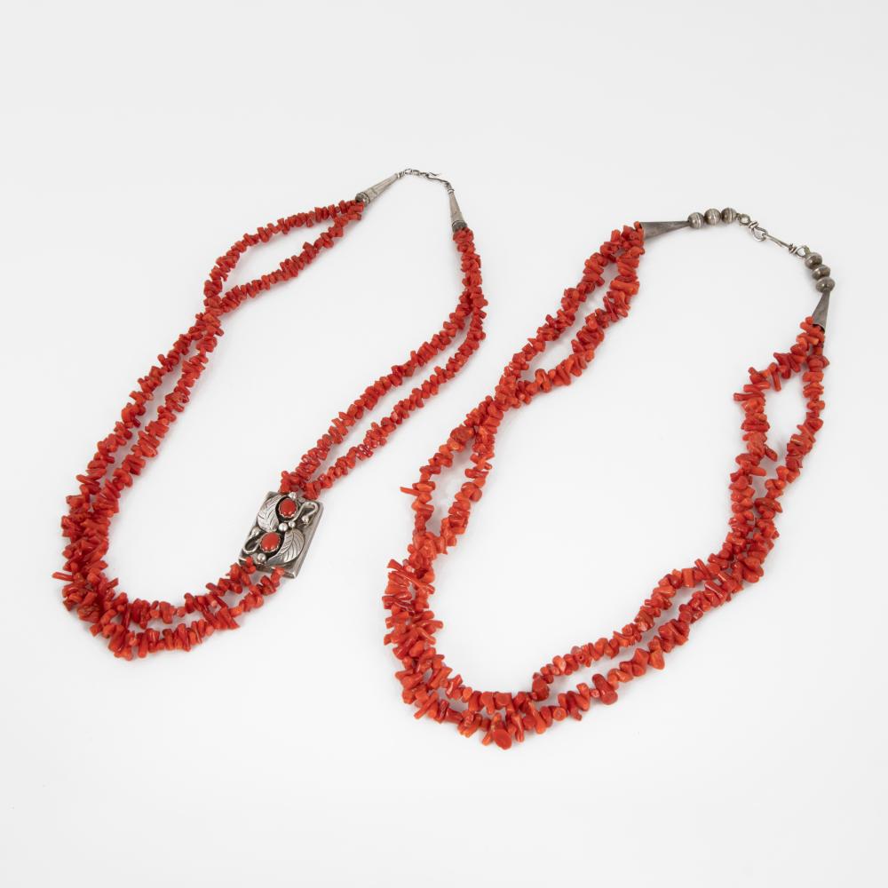 2 PUEBLO SILVER AND CORAL NECKLACES JUAN 363065