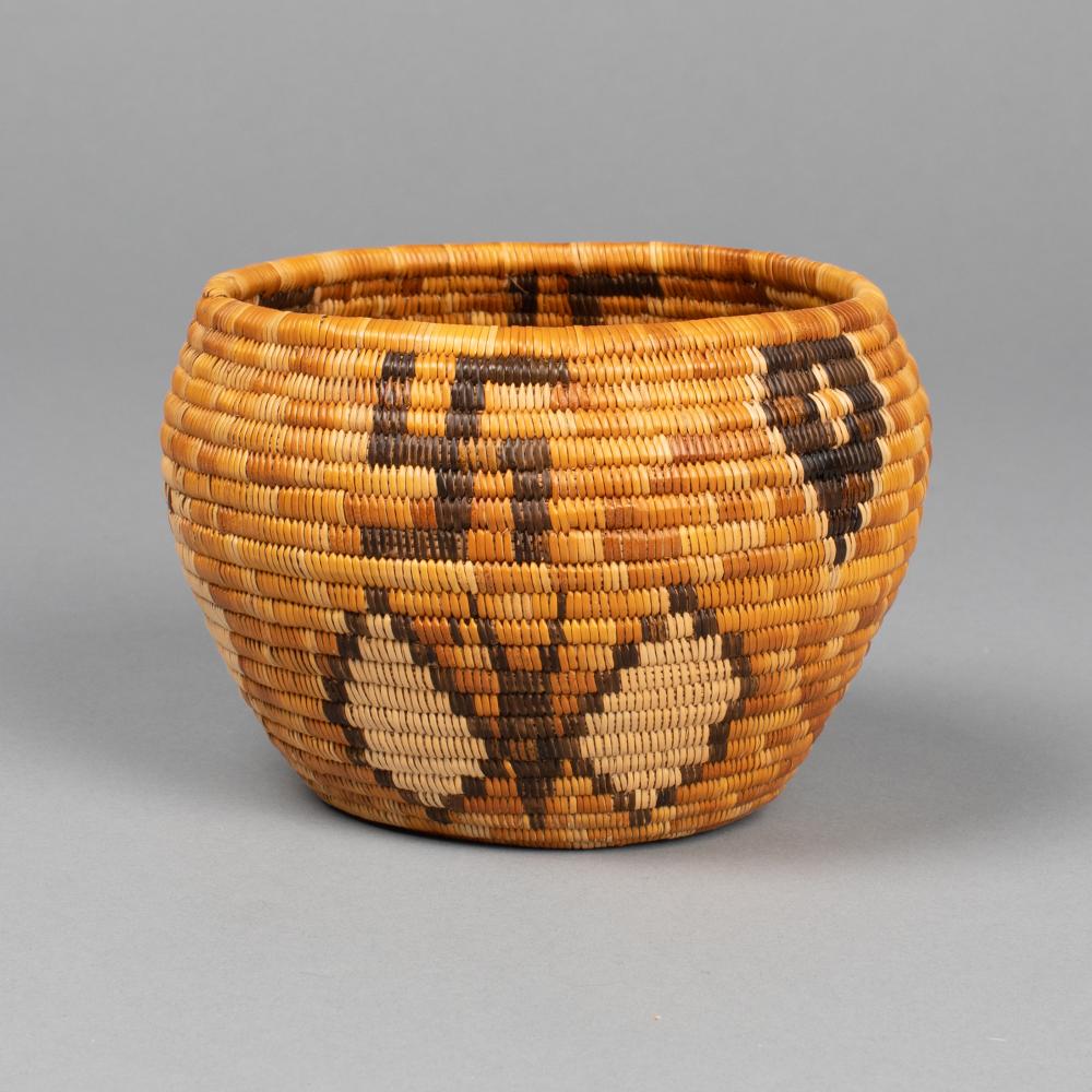 MISSION, BASKETRY JAR WITH BUTTERFLY