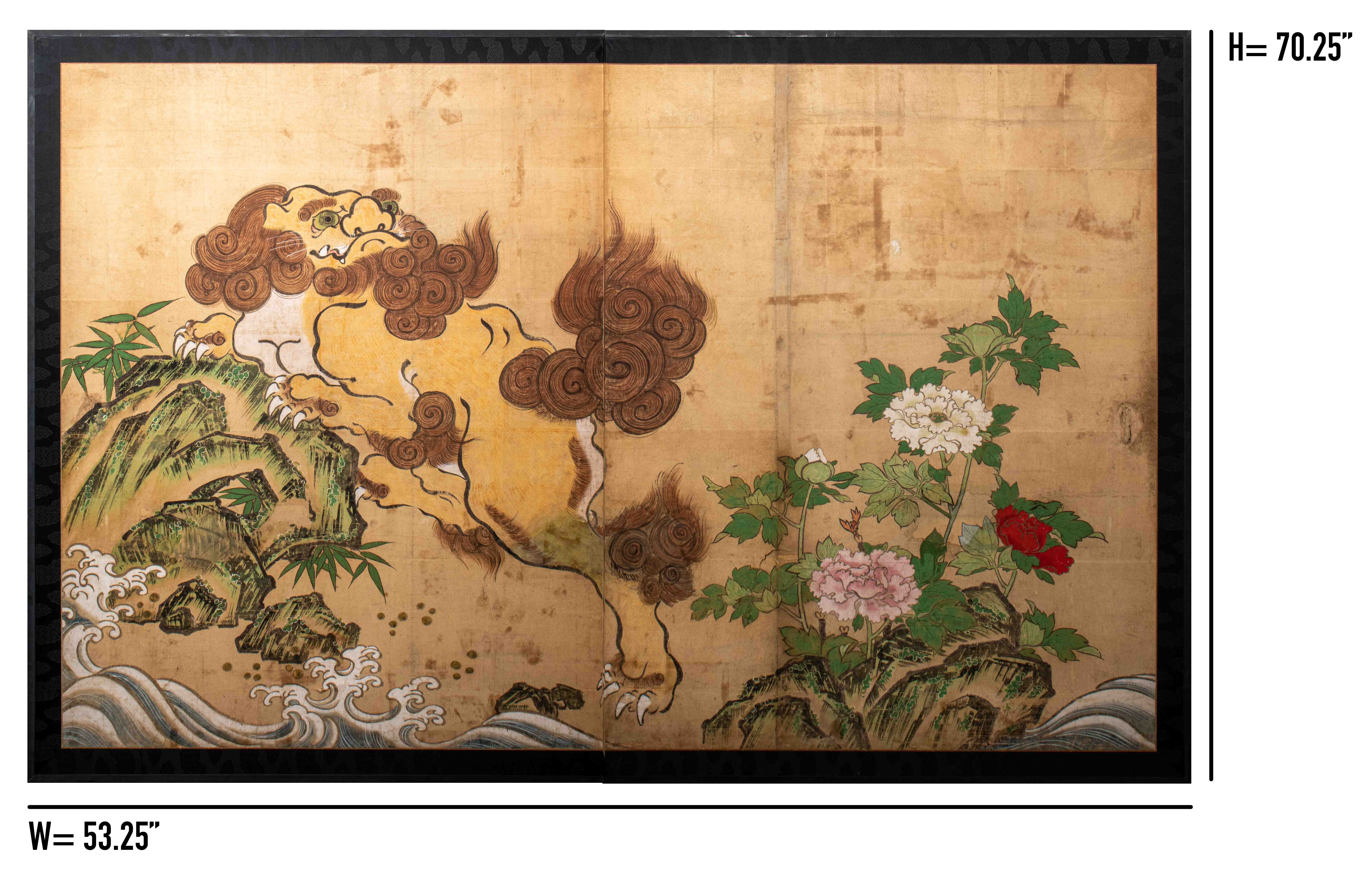 CHINESE ANTIQUE TWO PANEL FOO LION