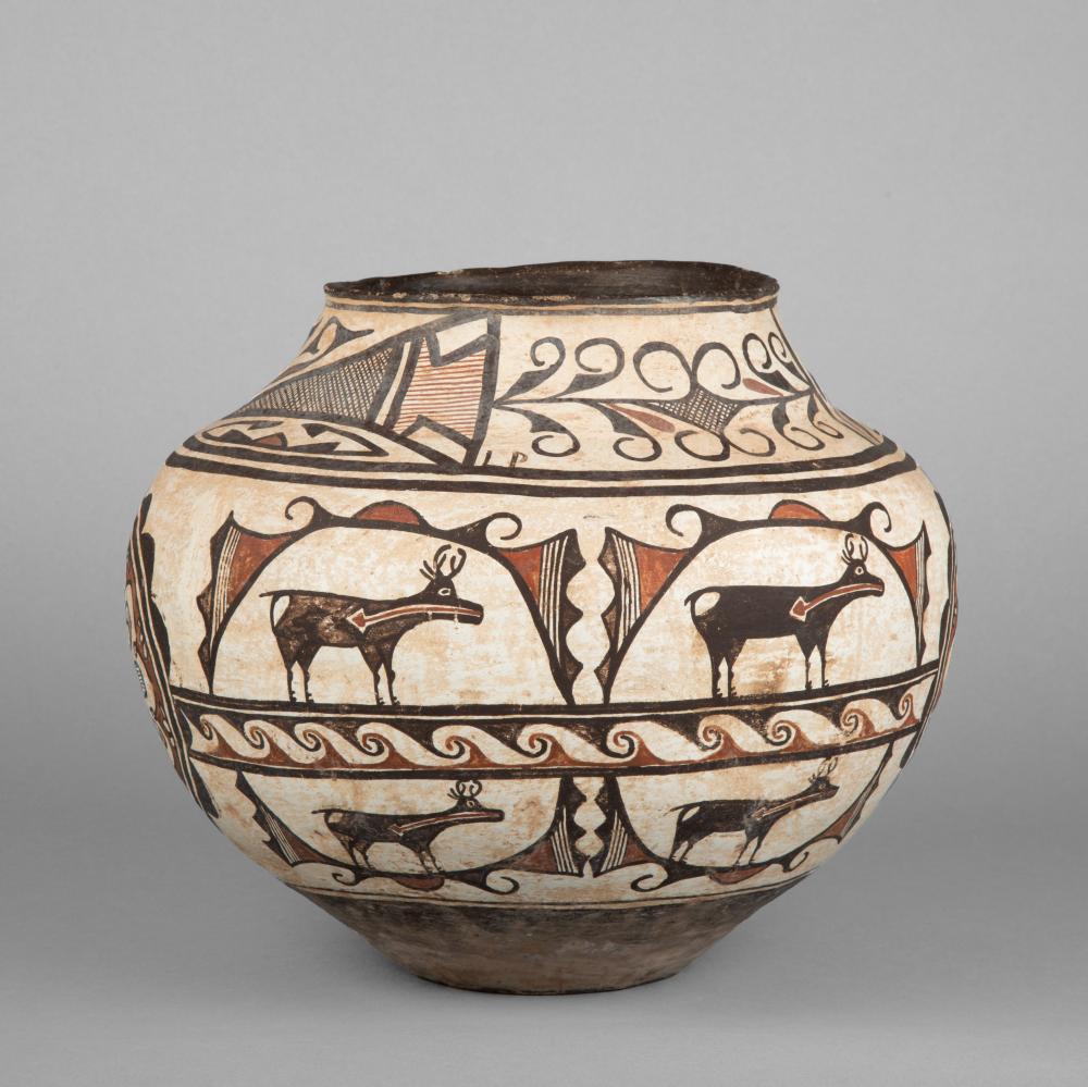 ZUNI POLYCHROME DEER POT CA  3632ae