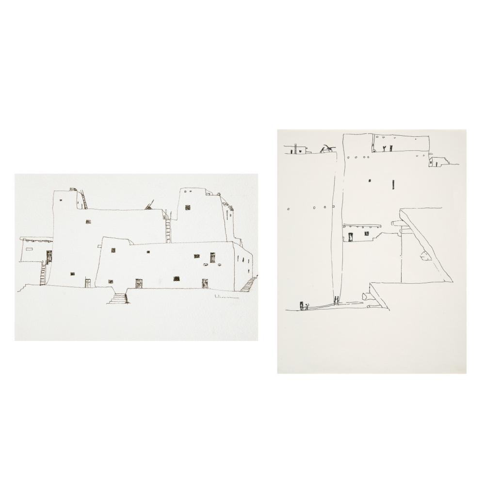 CHARLES LOLOMA TWO PUEBLO DRAWINGS  3632bf