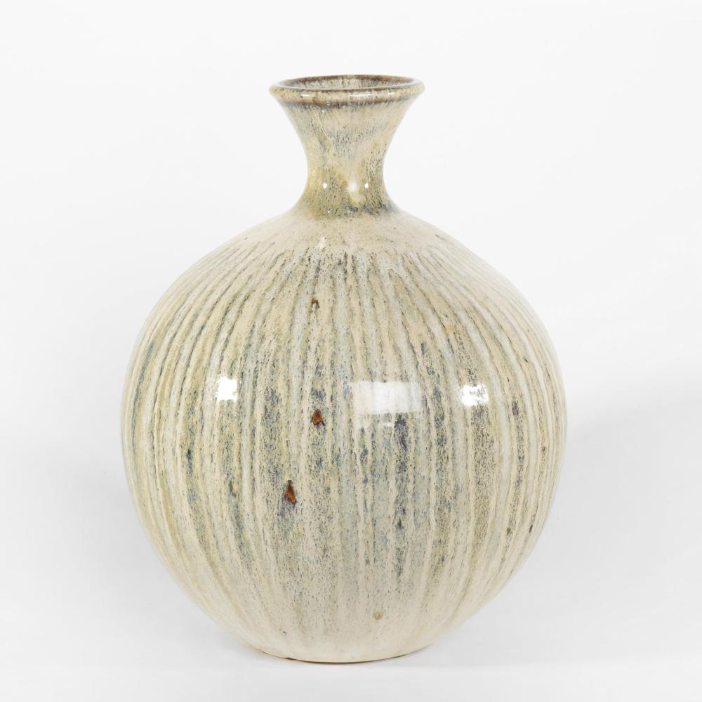 OFF WHITE AND GREEN WIDE VASE,