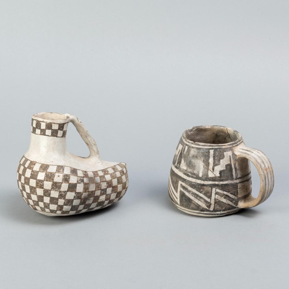 PAIR OF PREHISTORIC CERAMIC ITEMS,