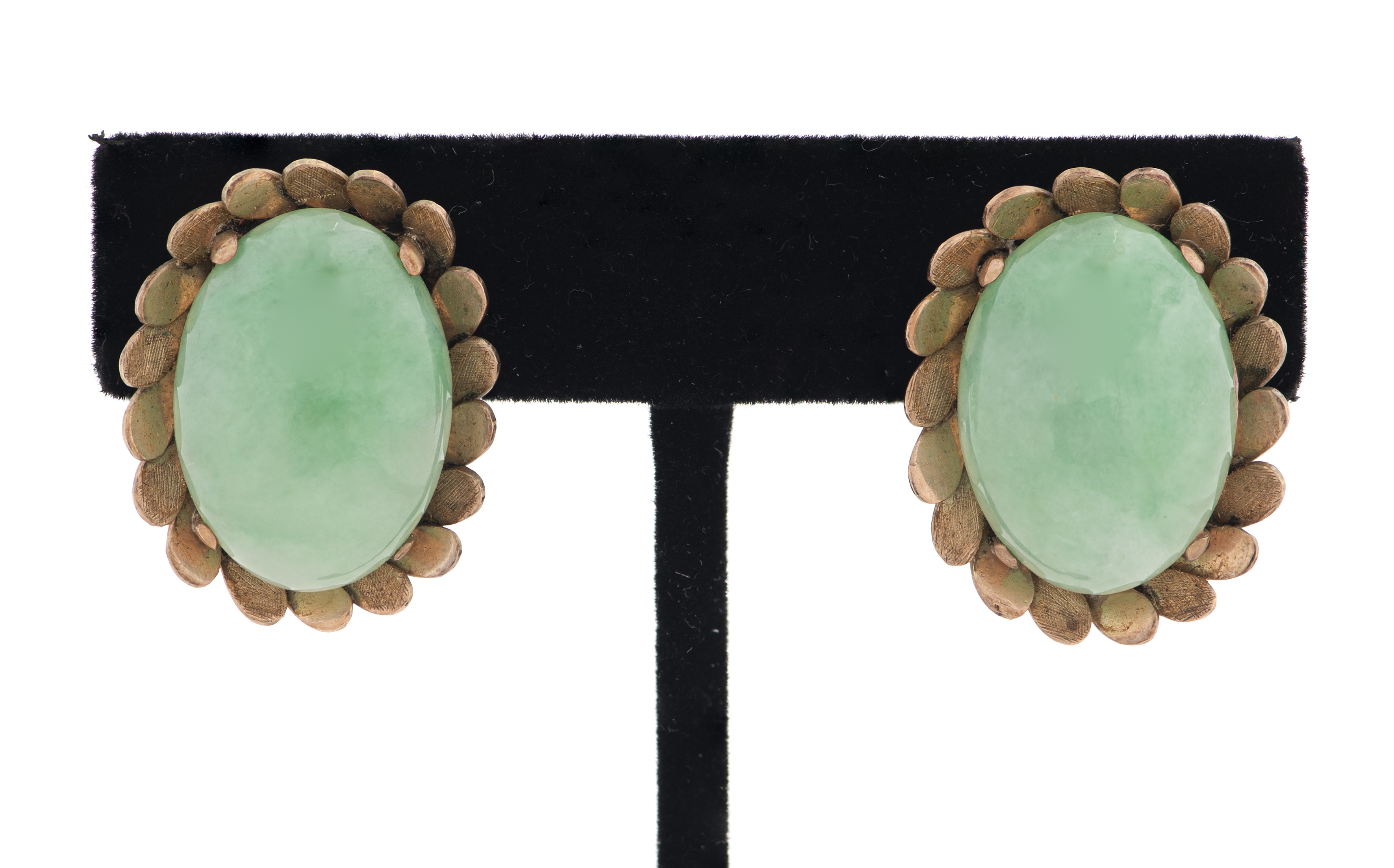 VINTAGE 14K YELLOW GOLD OVAL JADE 3635a3