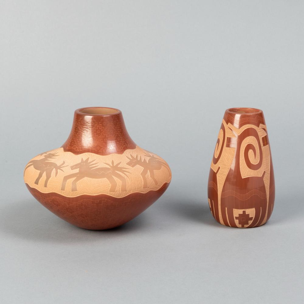 JODY NARANJO PAIR OF CARVED REDWARE 3635f2