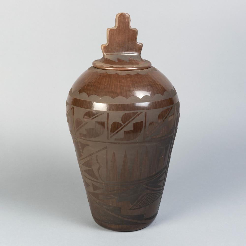 CARMELITA DUNLAP, JAR WITH LID,