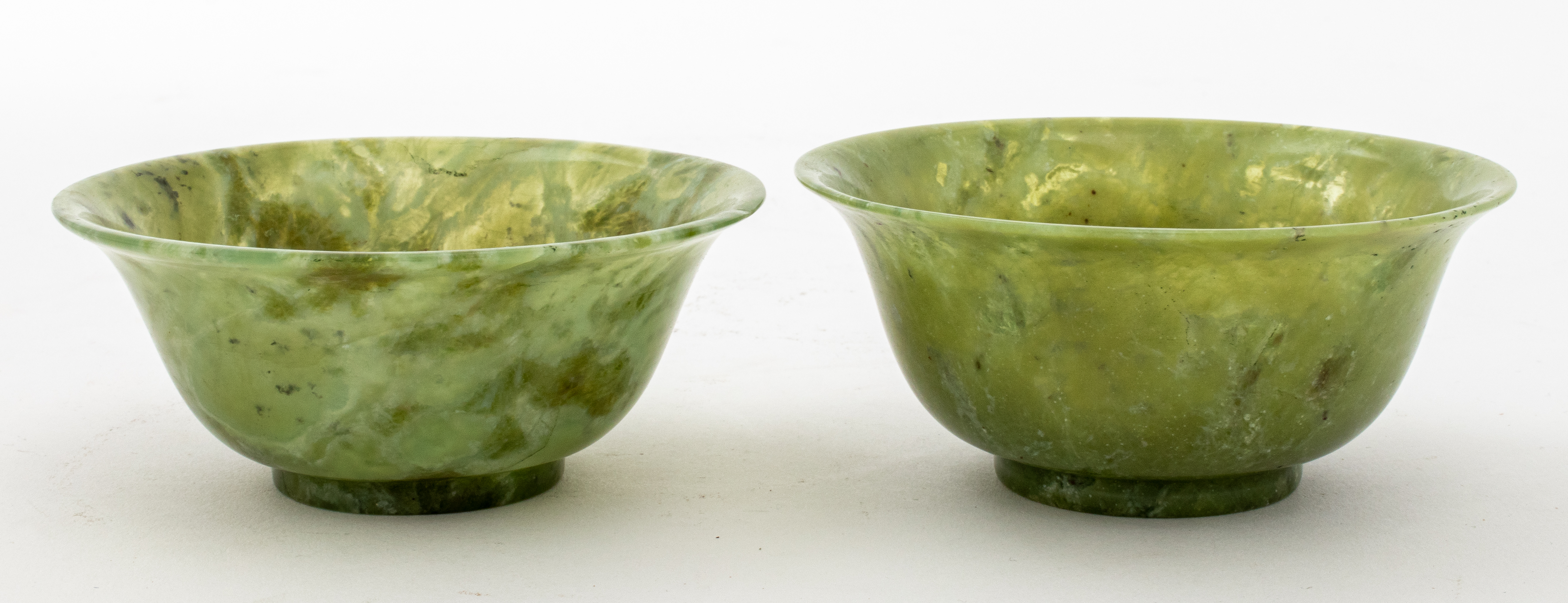 CHINESE GREEN JADE BOWLS, PAIR