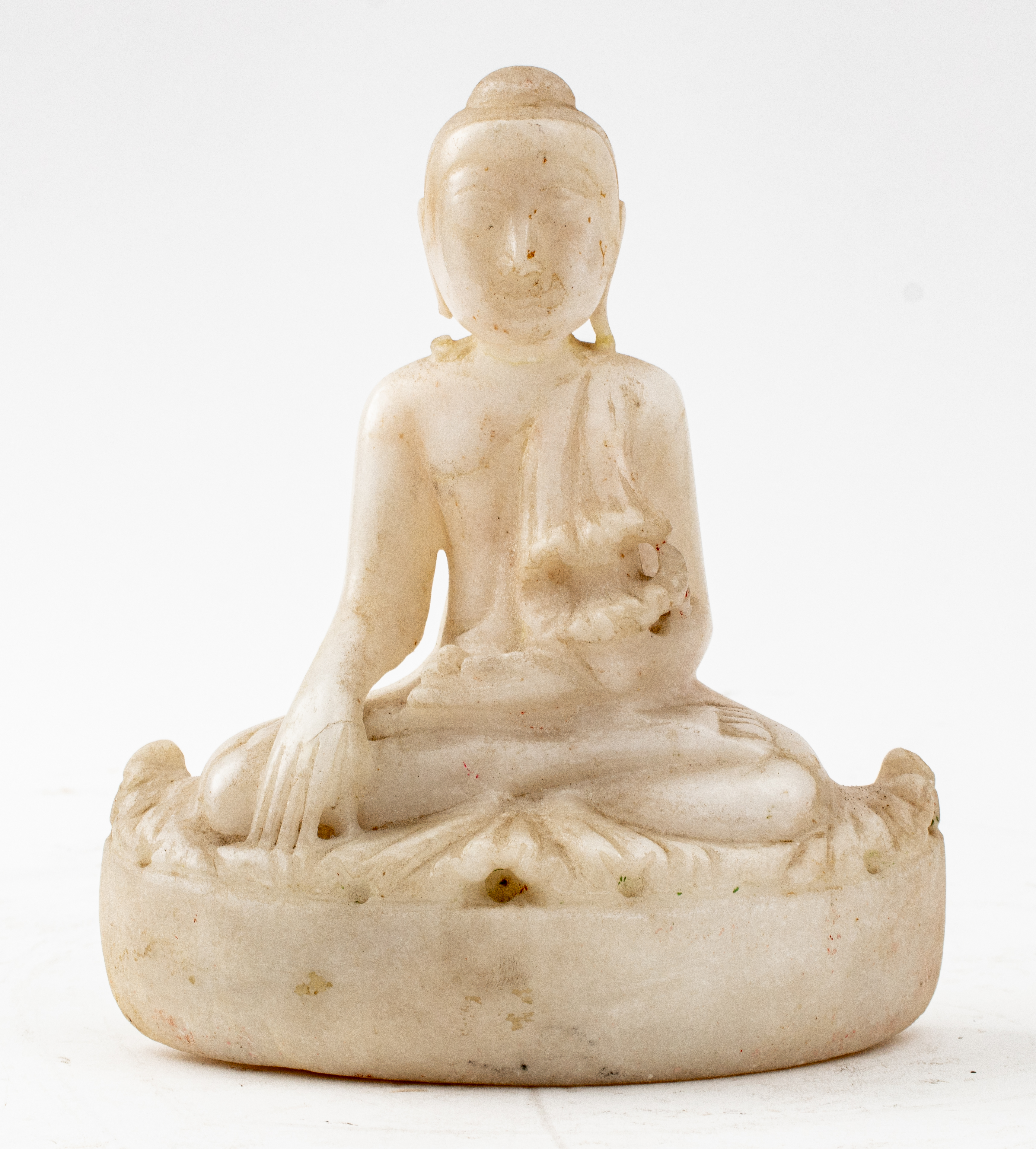 ANTIQUE BUDDHA CARVED WHITE MARBLE 363695