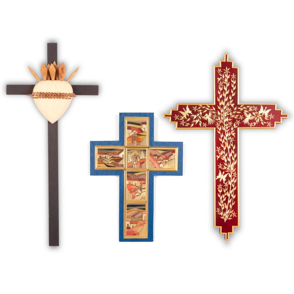 GROUP OF THREE CROSSES: WOODEN