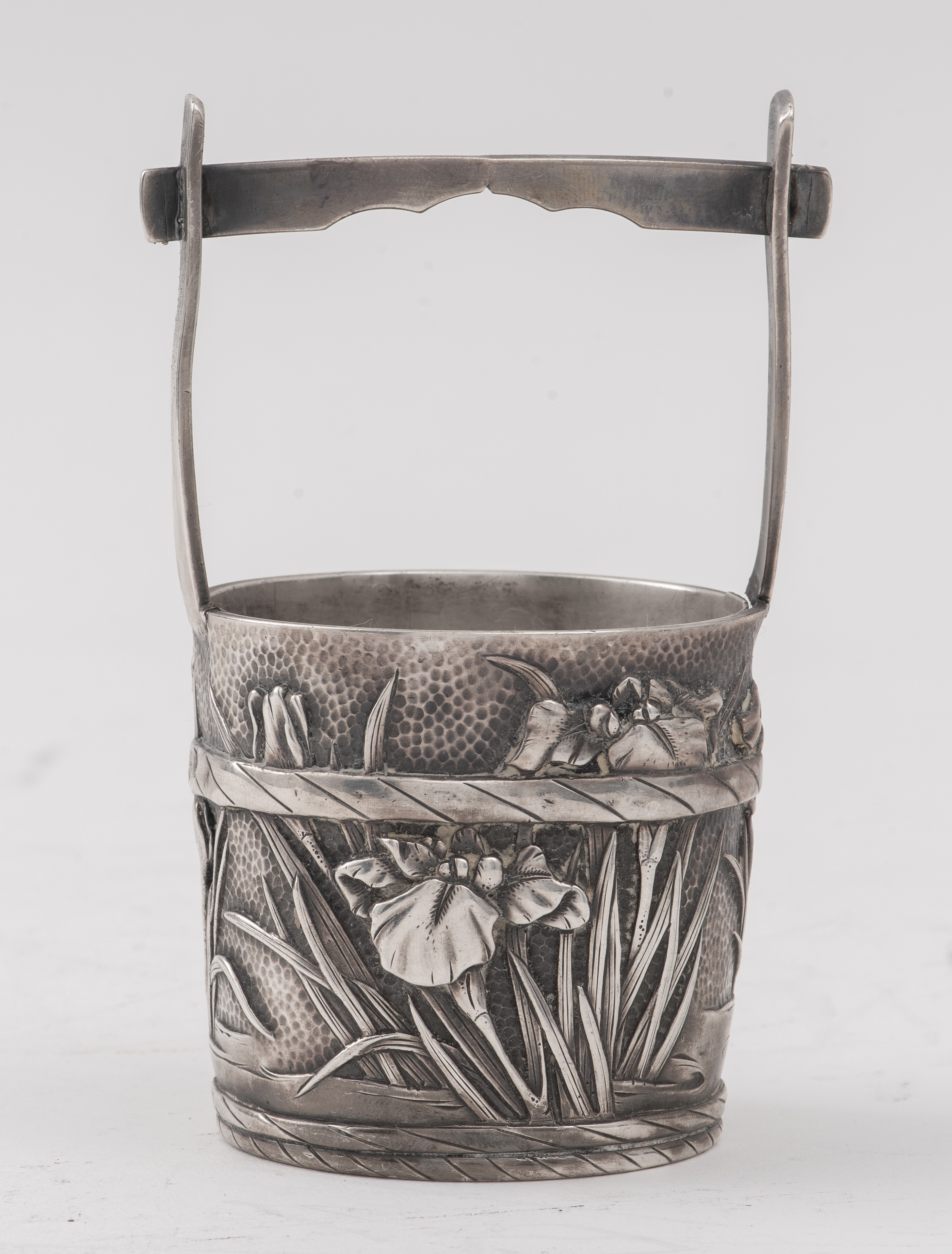 CHINESE SILVER BASKET WITH IRIS