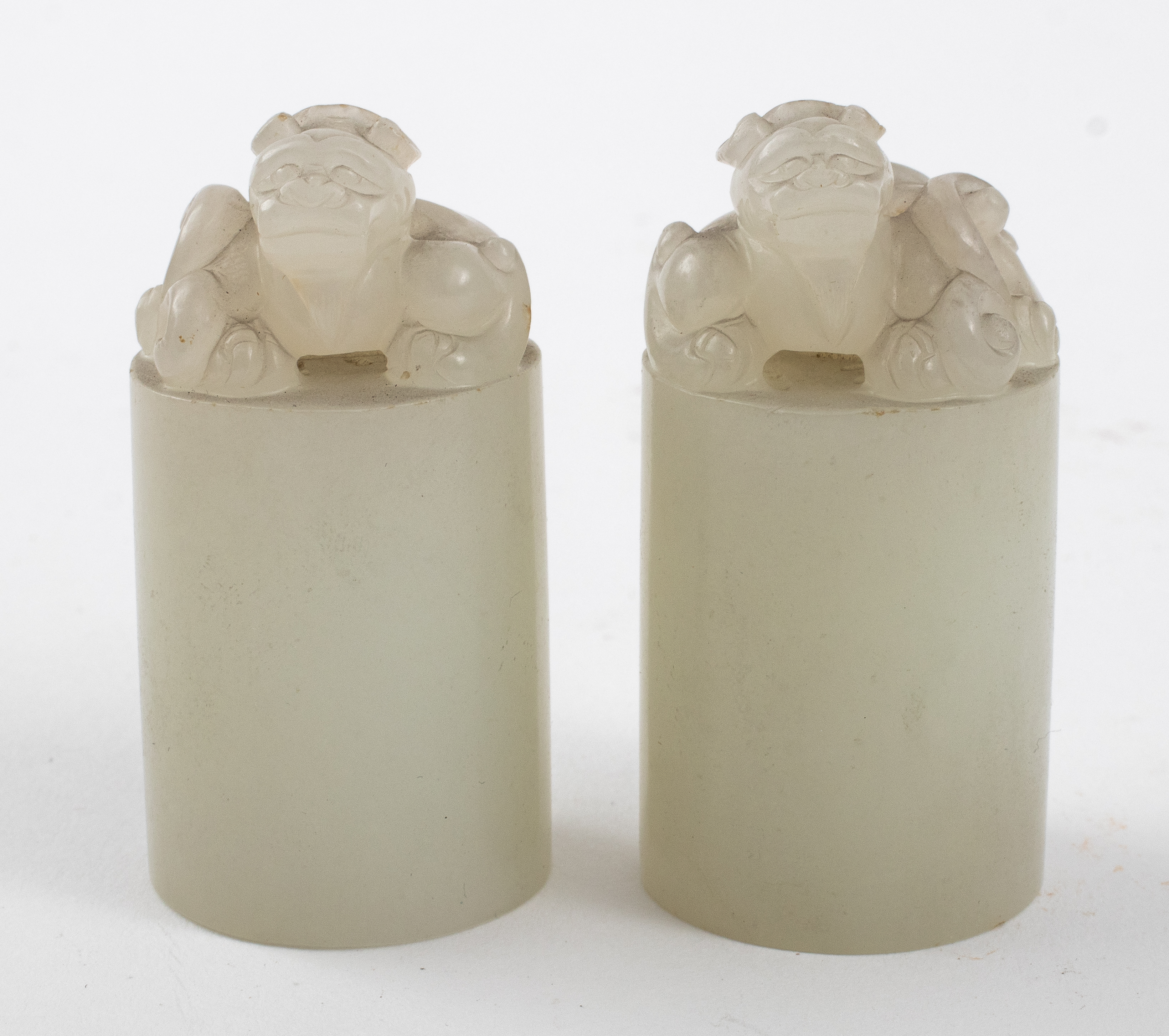 CHINESE WHITE JADE SEALS WITH FOO 363954