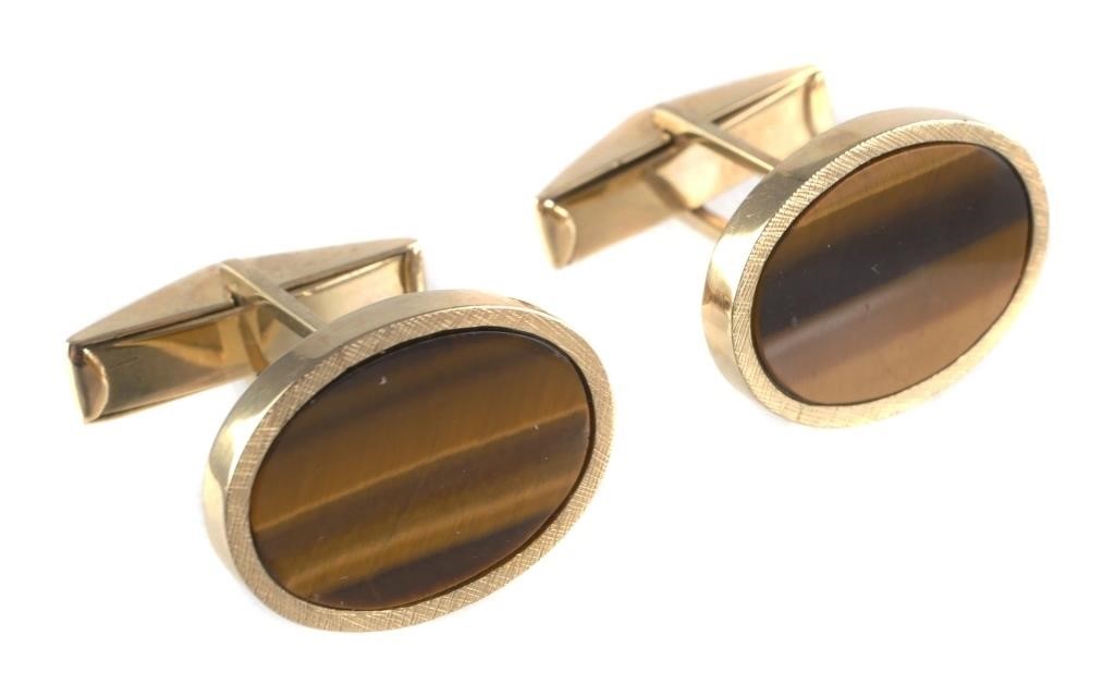 14K YELLOW GOLD TIGER S EYE CUFFLINKSOval 363a48