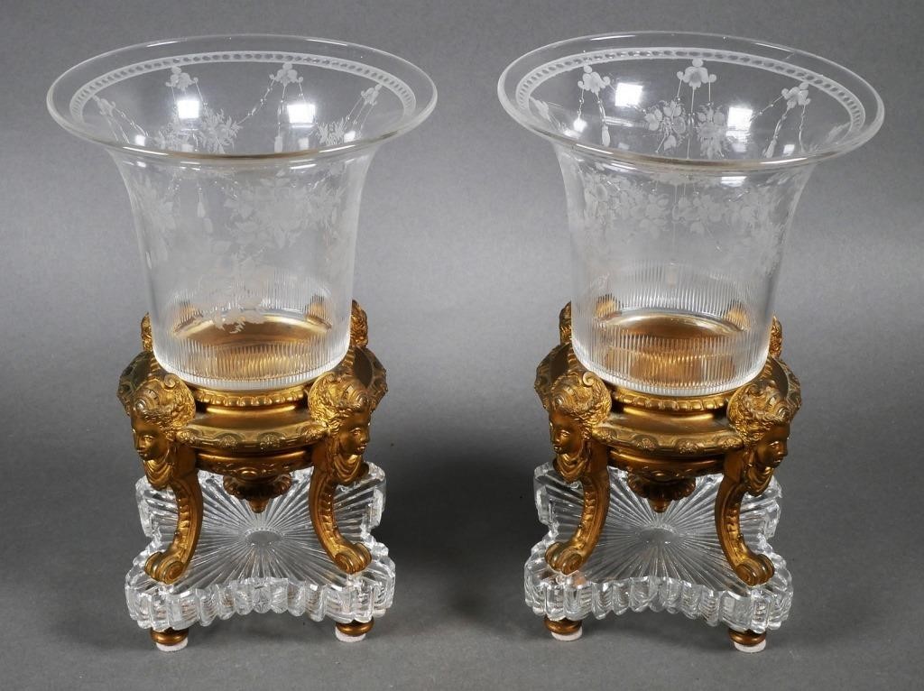 BACCARAT BRONZE CRYSTAL CACHE POTSPair