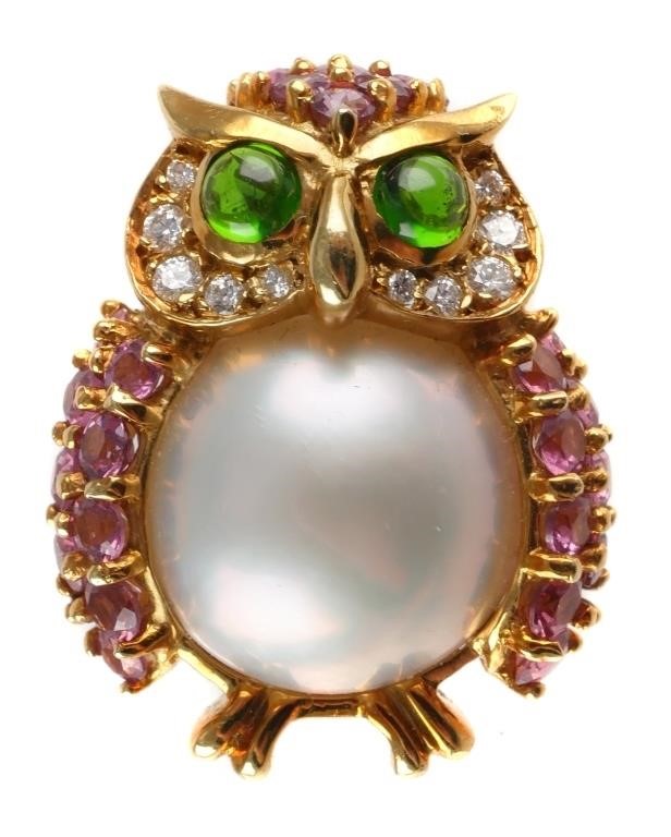 JEAN VITAU 18K GOLD MULTI GEM OWLFigural 363ab8