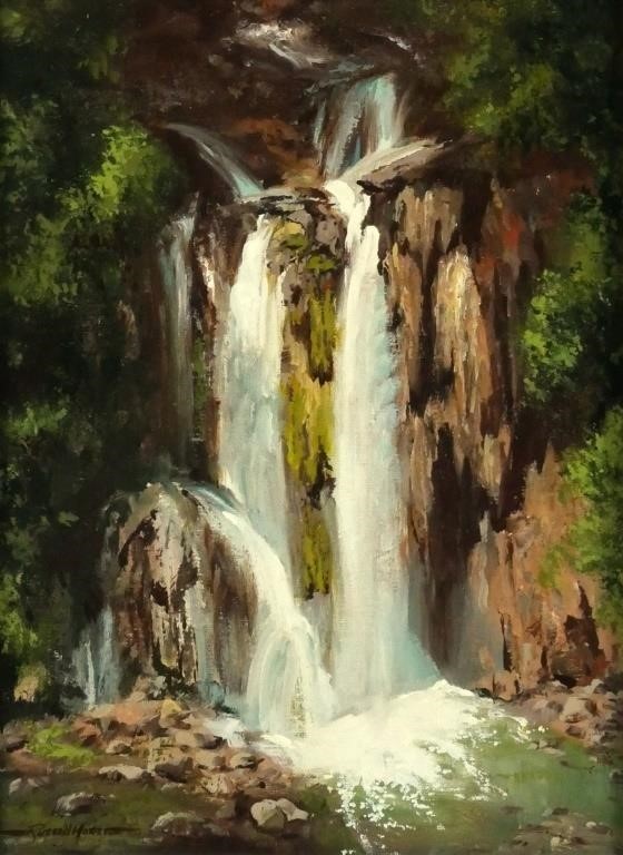 RUSSELL MORETON WATERFALL PAINTINGOil 363ac6