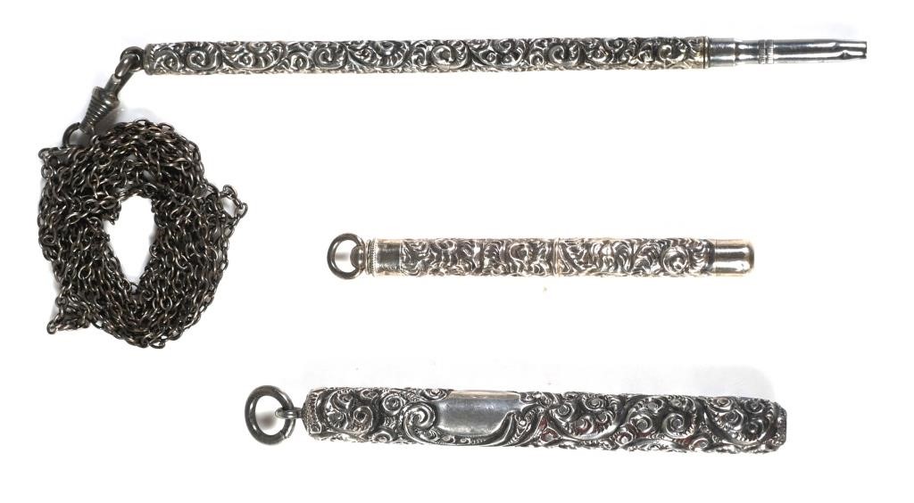 THREE ANTIQUE STERLING MECHANICAL