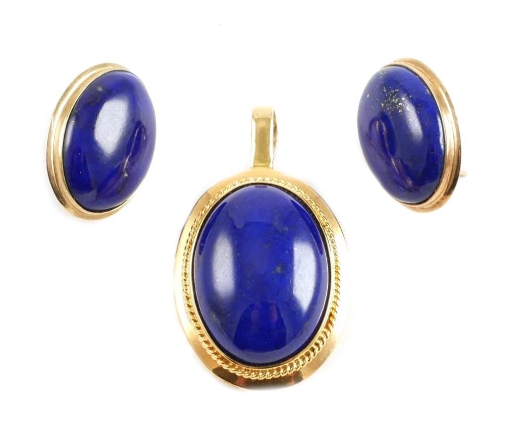 14K GOLD LAPIS PENDANT EARRINGS 36620d