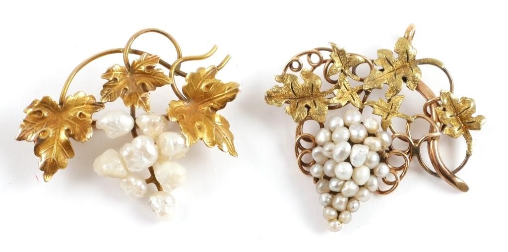 2 VINTAGE GOLD PINS W SEED PEARLS