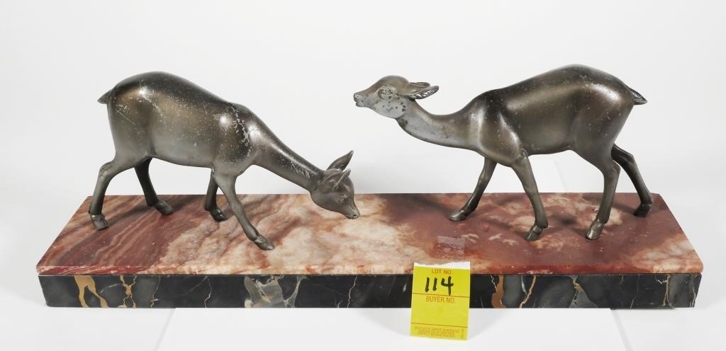 ART DECO DEER SCULPTURE ON MARBLE 36624e