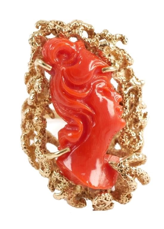 14K GOLD CARVED CORAL RING 366266