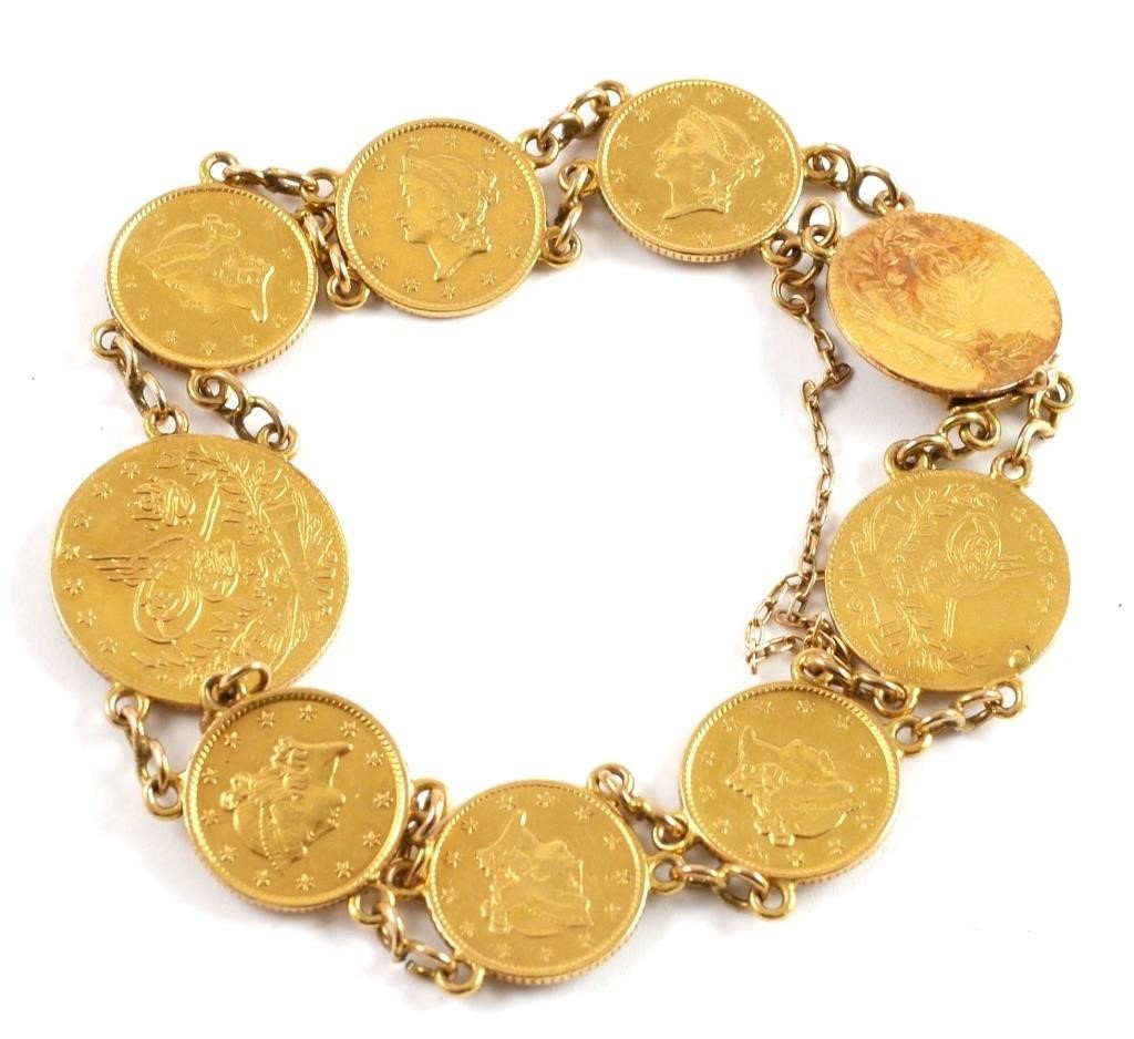 BRACELET WITH GOLD COINS, US & SYRIA,