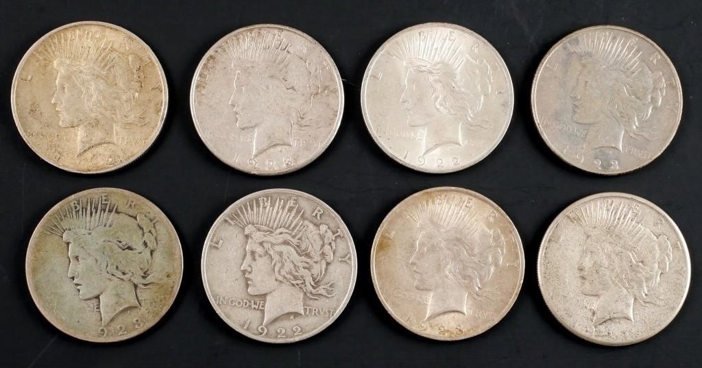 8 PEACE SILVER DOLLARS