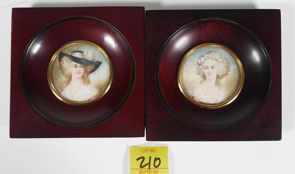 2 ANTIQUE FRENCH HANDPAINTED MINIATURE 3662b2