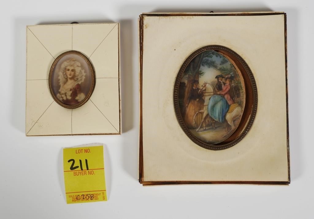 2 ANTIQUE FRENCH HANDPAINTED MINIATURE 3662b3