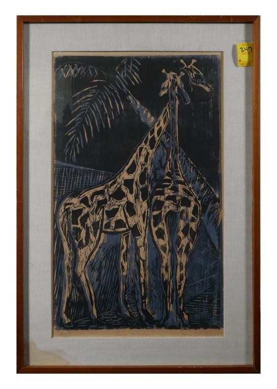 JEAN ANDREWS WOODBLOCK PRINT, GIRAFFES